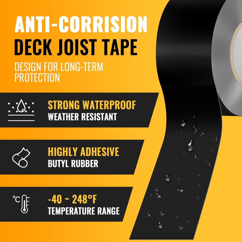 VIVIDA Butyl Joist Tape for Decking 2" × 50' (2 Roll), Waterproof Deck Joist Butyl Sealant Tape for Wood Beams, Roof - Image 4